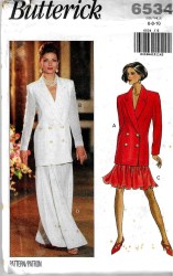 6534 BUTTERICK 1992 WIDE PANTS, LONGER 2 BREASTED TOP, SHORTER SKIRT PATTERN 12-16 UNCUT